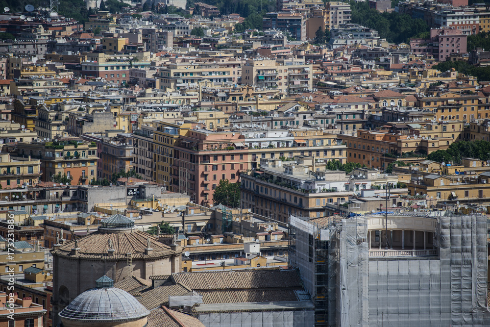 Background with town roofs, cityscape. Buildings of the city - urban background and town landscape. Houses and rooftops of a big city as texture. ROME