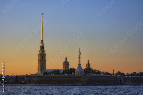 Peter and Paul fortress at sunset , Sait Petersburg , Russia. Travel background
