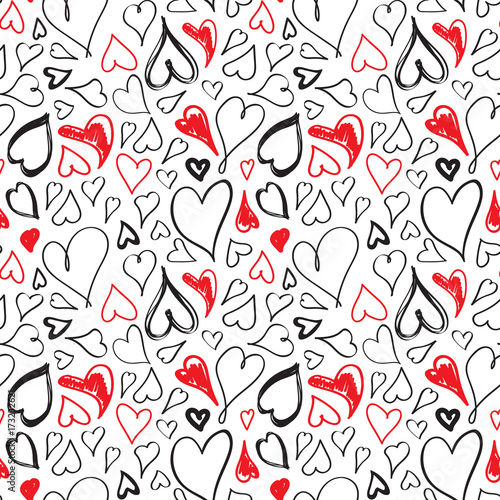 Doodle heart seamless pattern. Abstract love hand drawn background. Vector illustration