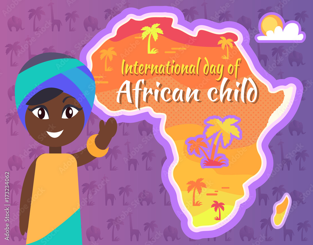 Obraz premium International African Child Day Postcard with Gril