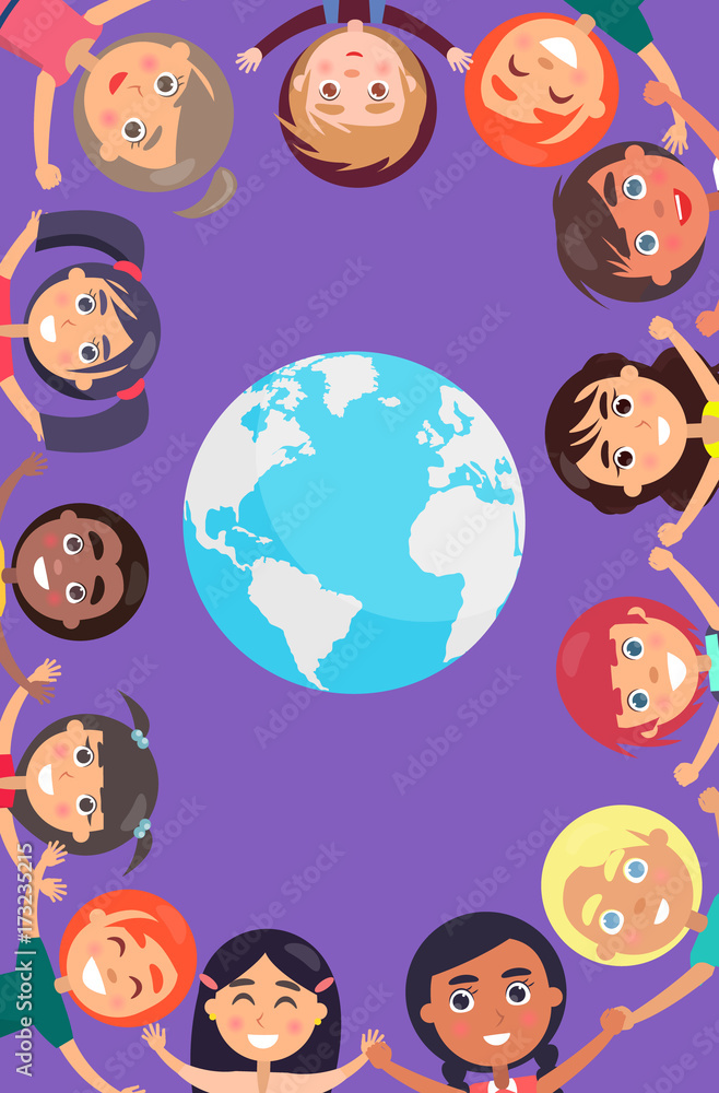 Children Heads and Hands around Earth Planet Children Heads and Hands around Earth Planet