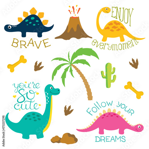 Dinosaur footprint, Volcano, Palm tree, Stones, Bone and Cactus