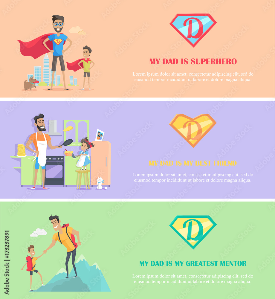 Dads Day Poster Brochure Template Set. Dads Day Poster Brochure Template Set.