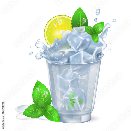 Faceted Glass of Mojito with Ice Illustration