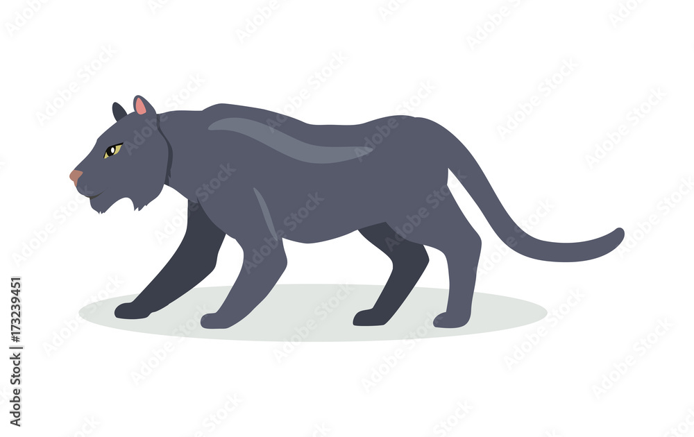 Black Jaguar Cartoon Icon in Flat Design