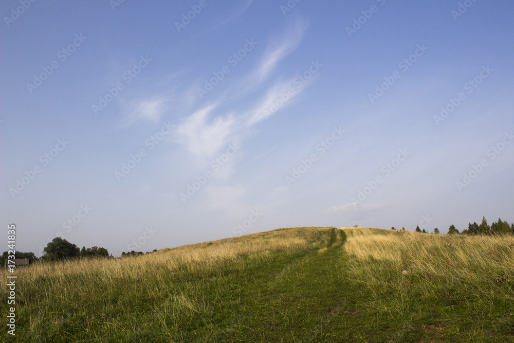 Fototapeta premium Beautiful landscape with hill and blue sky