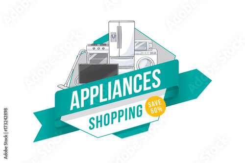 Home electronic appliances badge design. Vector illustration