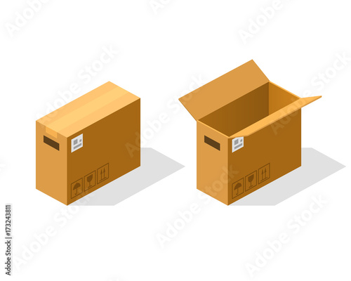 Open and closed paper box isometric. Vector Illustration
