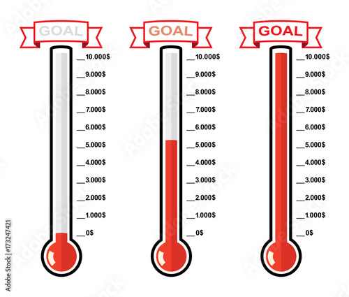 vector goal thermometers at different levels