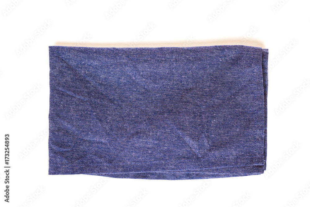 Soft fluffy blue hand towel isolated on white background