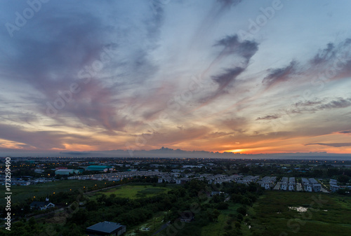 Morning Twilight of Bangkok view from drone 