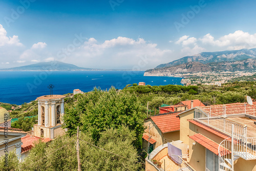 Aerial view of Mount Vesuvius and the town of Sorrento, Bay of Naples, Italy