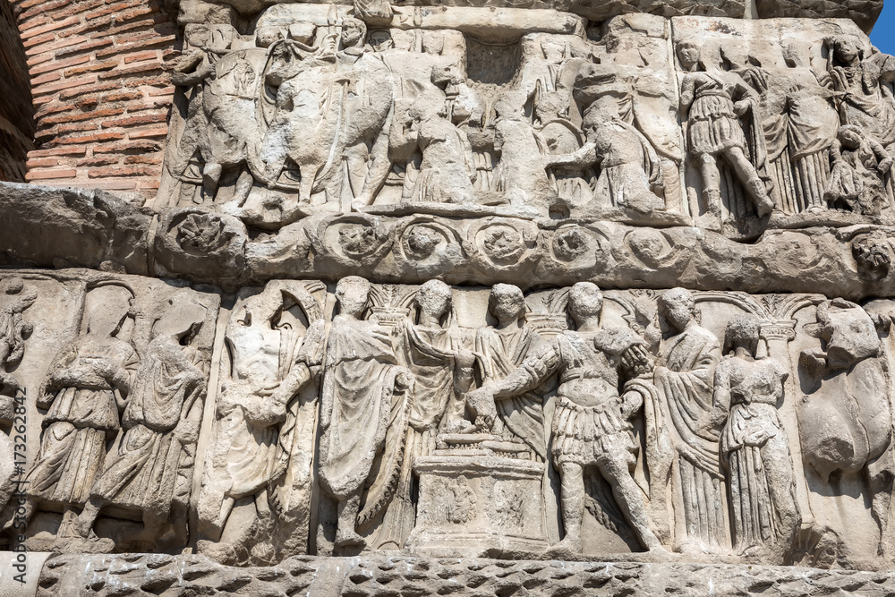 Details of Arch of Galerius in Thessaloniki, Greece depicting philosophers of antique Greece Details of Arch of Galerius in Thessaloniki, Greece depicting philosophers of antique Greece