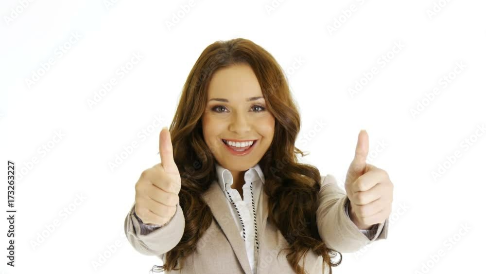 Happy businesswoman giving thumbs up. Happy businesswoman giving thumbs up.