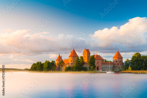 Old castle in sunrise time. Trakai, Lithuania, Eastern Europe.