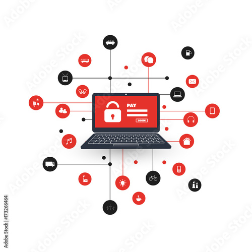Network Vulnerability - Virus, Malware, Ransomware, Fraud, Spam, Phishing, Email Scam, Hacker Attack - IT Security Concept Design, Vector illustration