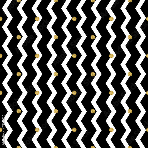 seamless gold dot glitter pattern on zig zag background