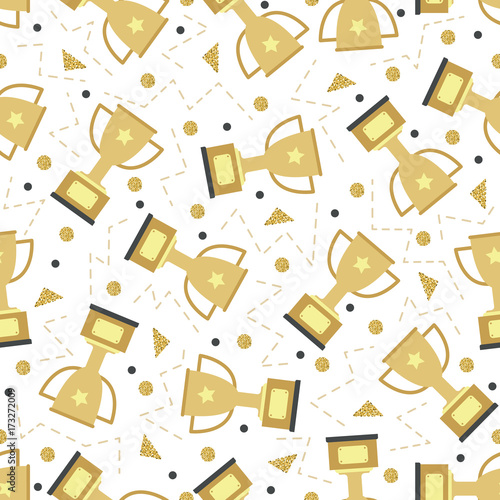 Obraz na płótnie seamless champion win prize with gold medal and trophy cup pattern background w salonie