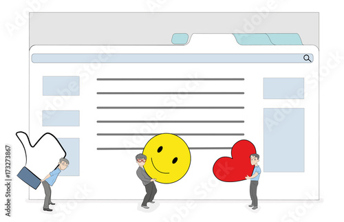 little people hold icons to communicate on the Internet. vector illustration.