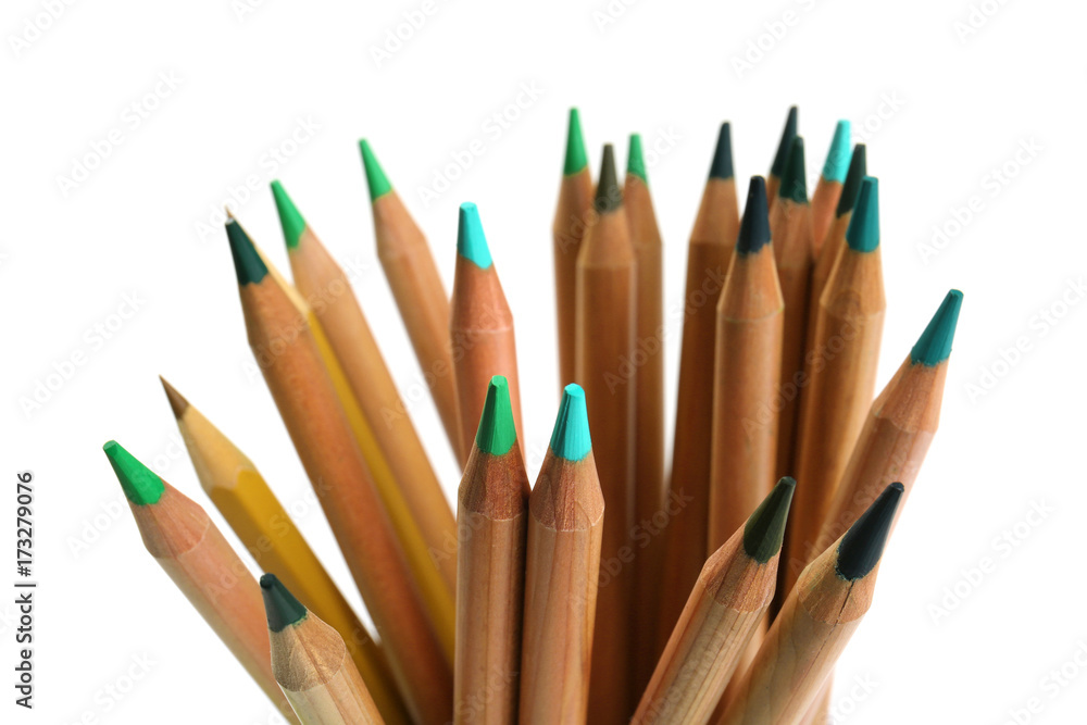 Pencils of green shades on white background Pencils of green shades on white background