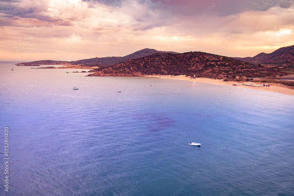 Fototapeta premium Panorama of Chia coast, Sardinia, Italy.