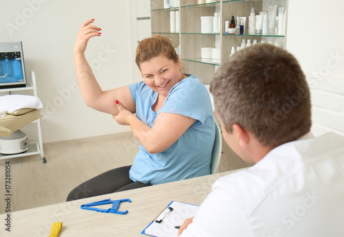 Overweight woman having consultation at doctor's office