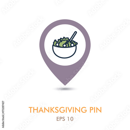 Salad bowl mapping pin icon. Harvest. Thanksgiving