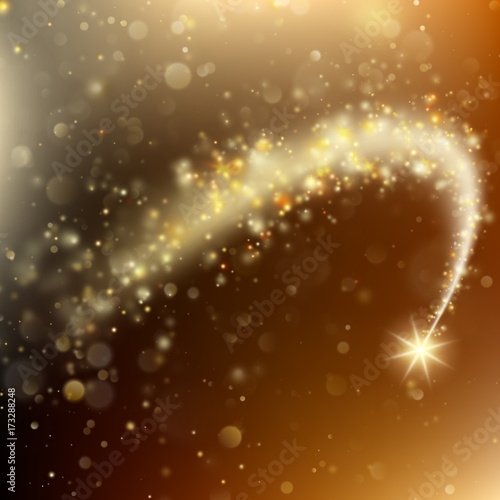 Stardust trail, sparkling comet on bokeh background. EPS 10 vector