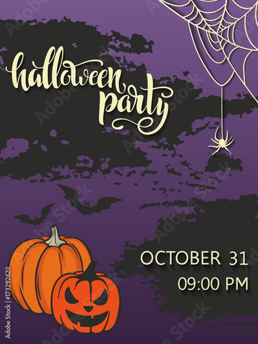 Halloween party poster. Lettering  Halloween . 31 october. Placard for a party on All Saints Day. Flyer for a party.