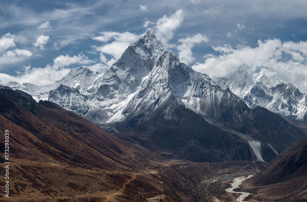 View of Ama Dablam over Solukhumbu valley, Himalayas Nepal