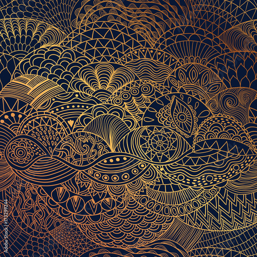 Vector pattern abstract background with colorful ornament. Hand draw illustration, coloring book zentangle. Algae sea motif