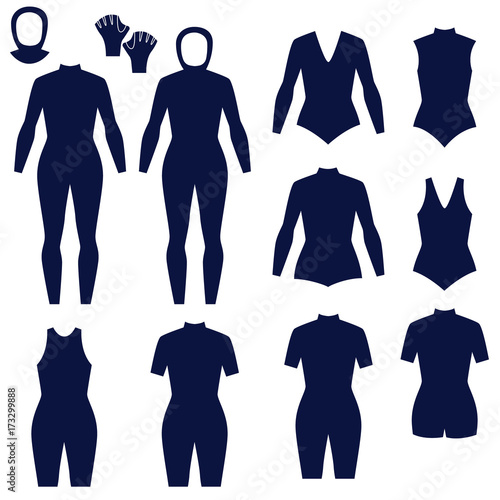 Different types of women’s suits for swimming and diving