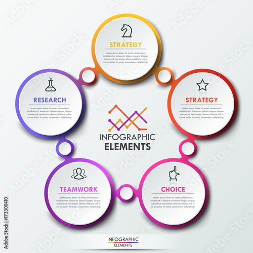 Infographic design template with 5 connected circular elements