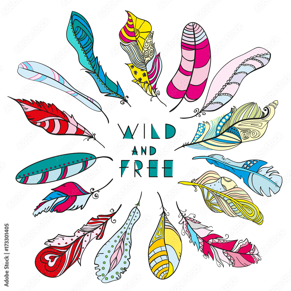 set-feather-wild-and-free-design-zentangle-hand-drawn-feathers-with-patterns-on-isolation-background-design-for-spiritual-relaxation-for-adults-print-for-polygraphy-posters-textiles-zen-art-stock-vector-adobe
