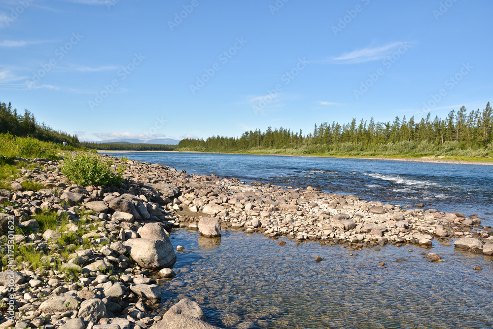 The mountain river Sob in the Polar Urals. The mountain river Sob in the Polar Urals.