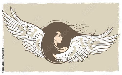 Vector illustration of a beautiful woman with angel wings
