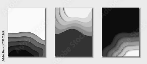 Cover or flyer template with abstract paper black and white background. Vector template in carving art style