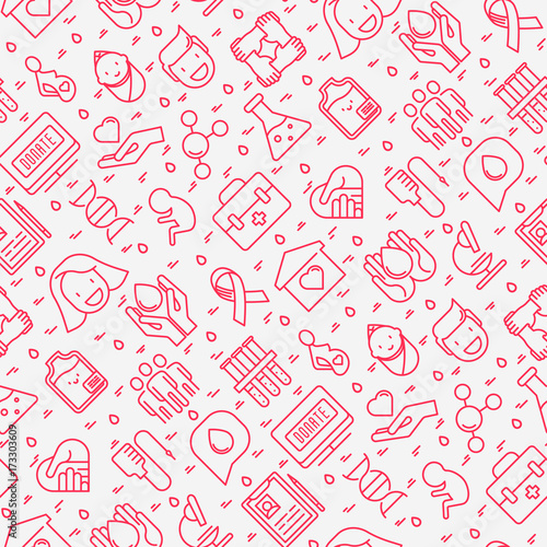 Blood donation seamless pattern with thin line icons. World blood donor day. Vector illustration for web page, banner, print media.