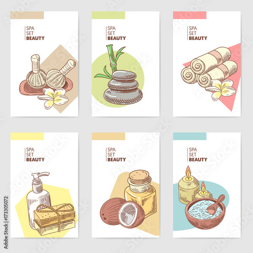 Spa Wellness Beauty Brochure Template. Aromatherapy Health Elements Cards. Skin Treatment. Vector illustration