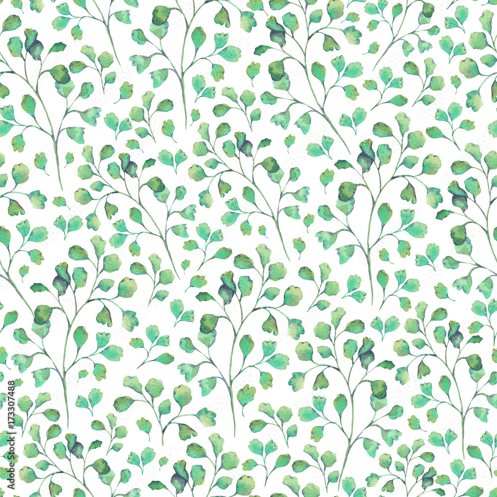 Watercolor seamless natural pattern with green leaves Watercolor seamless natural pattern with green leaves