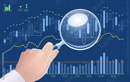 Technical Analysis Of Exchange Trading. Graphic illustration on the theme of Stock Markets or Stock Exchange.