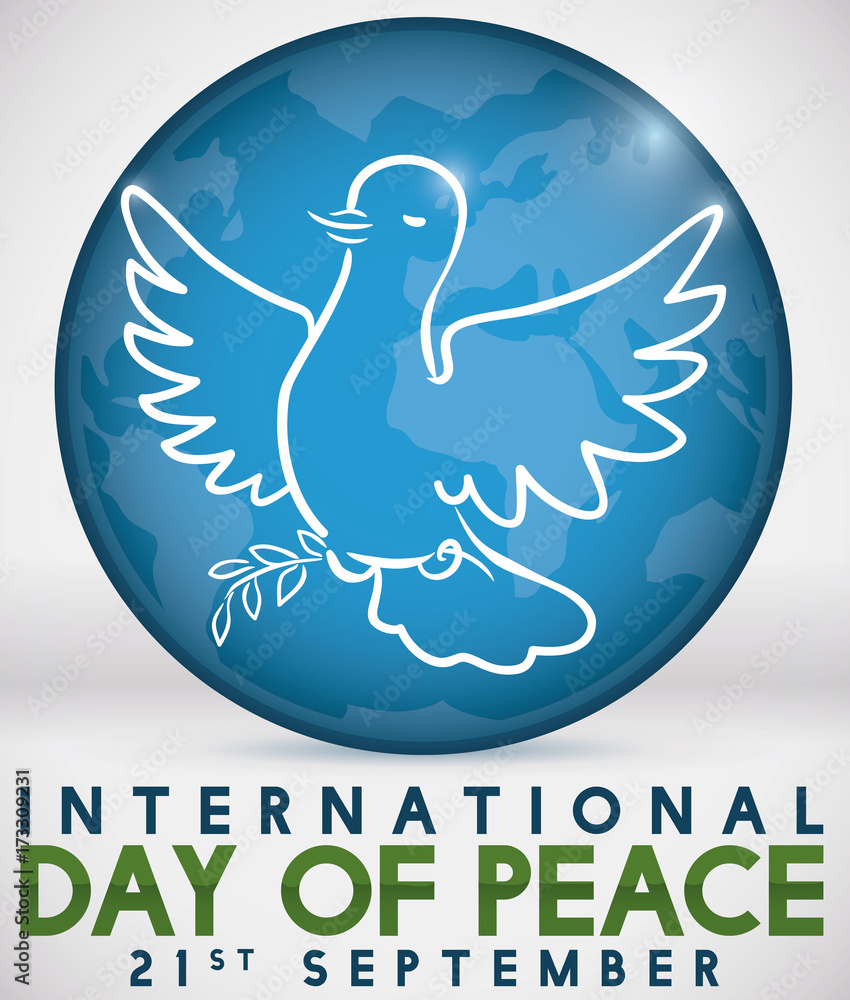 Outline Dove holding Olive Branch over Globe for Peace Day, Vector Illustration Outline Dove holding Olive Branch over Globe for Peace Day, Vector Illustration