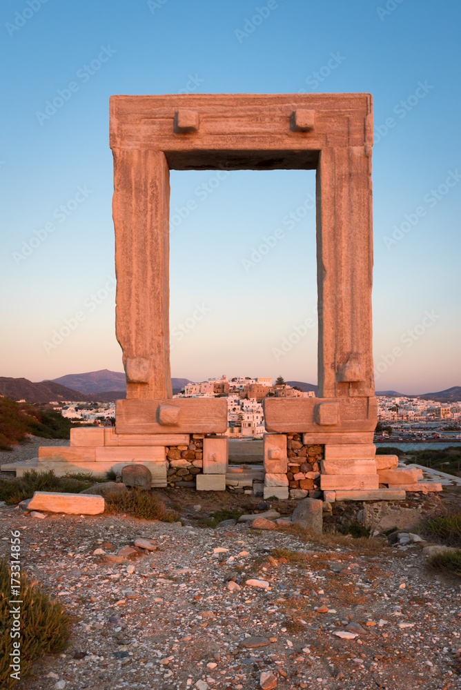 The Portara, one of Naxos most famous landmarks. Cyclades Islands, Greece. 