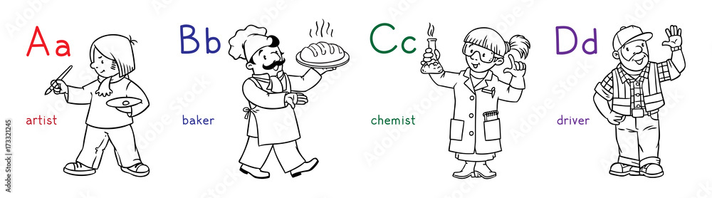 ABC professions coloring book set.