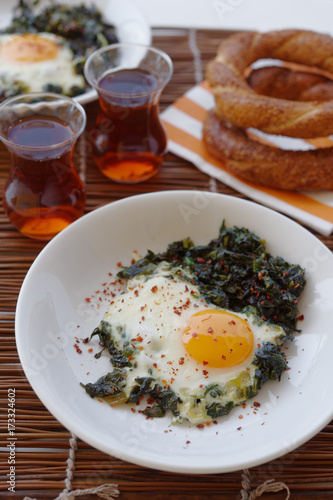 Fried eggs with spinach