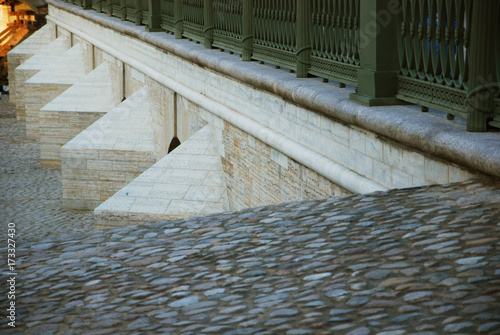 stone ledges of the bridge