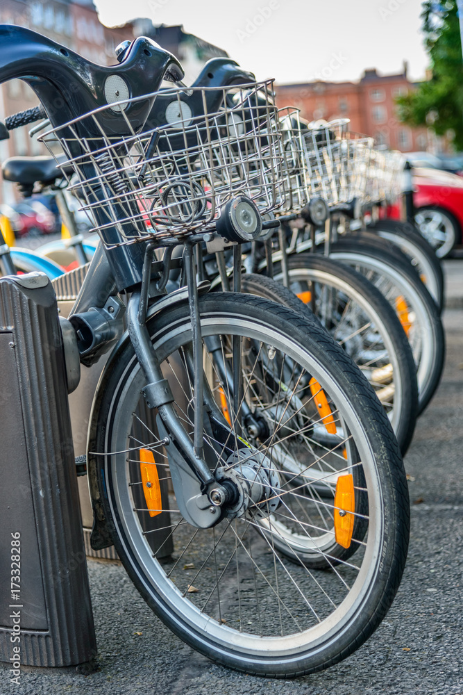 Row of Locked Bicycles in European City