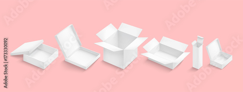 White box collection isolated on color background. Container for photo