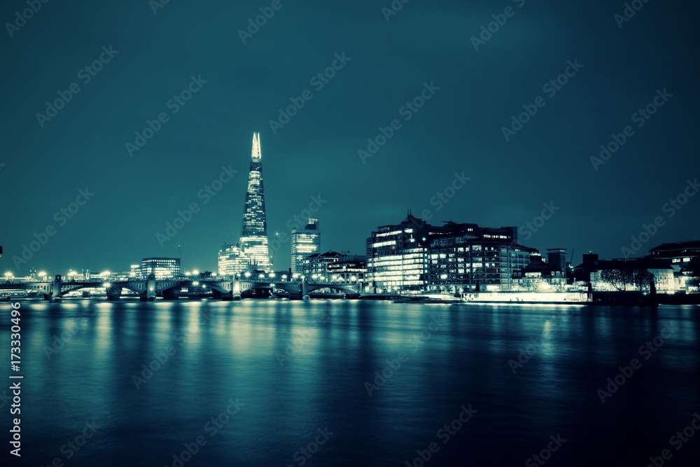 View across Thames and London Skyline.