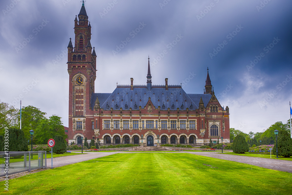 Travel Consepts. Peace Palace in Den Haag (Hague) as a Symbol of International Court of Justice. HDR Image.
